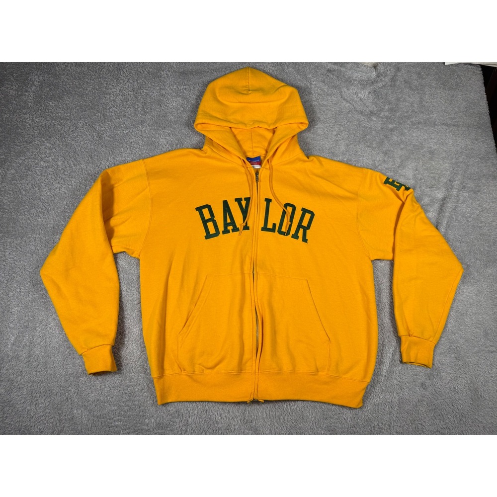 Champion Baylor University Zip Hoodie Mens Large Gold Good NCAA Bears Sweatshirt
